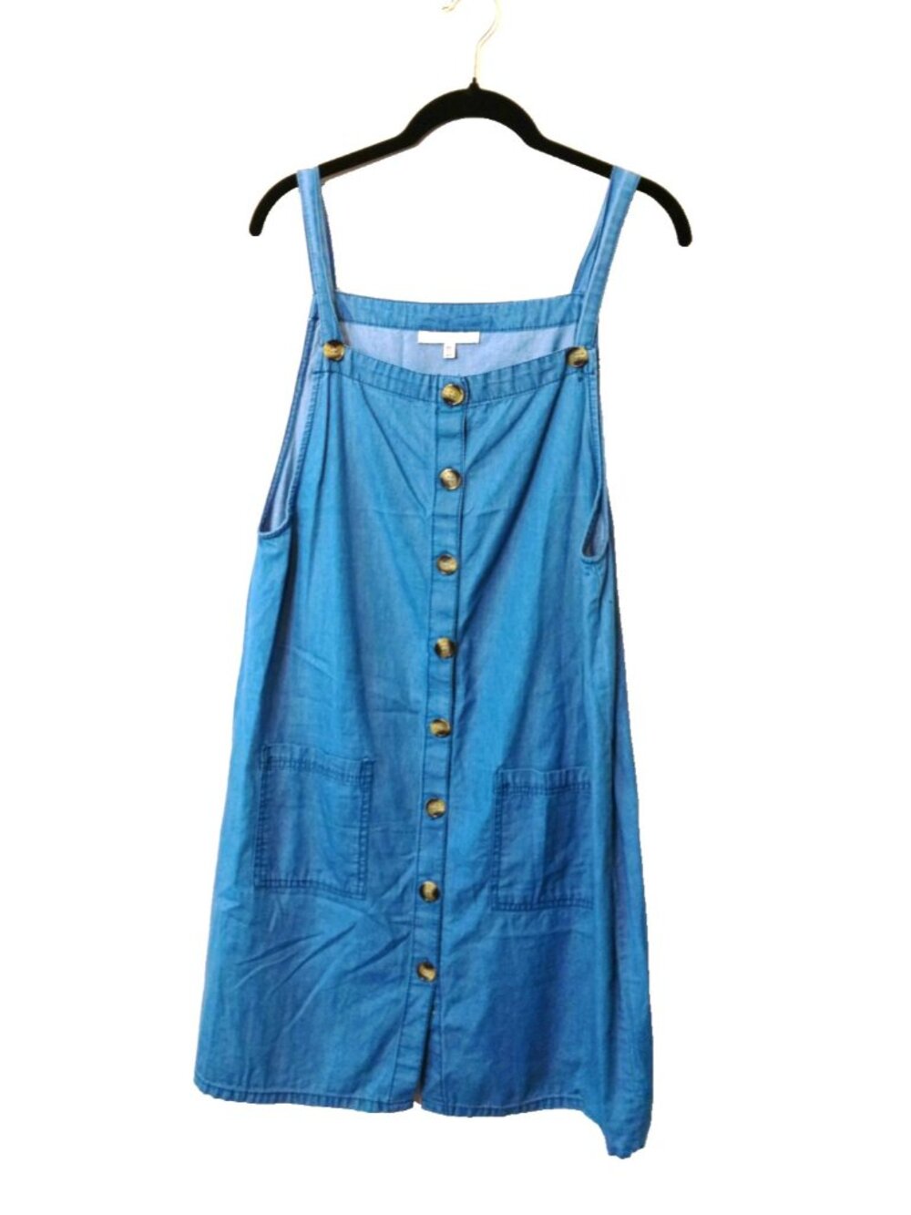 Women's Chambray Medium Wash Short Dress with Pockets Buttons XL 100% Cotton